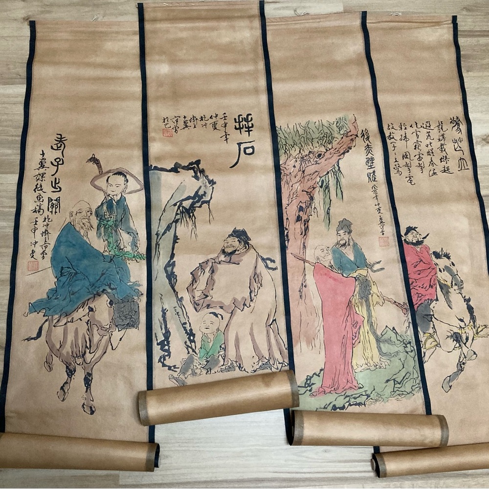 Traditional Asian Wall Scroll Set - Multicolor
